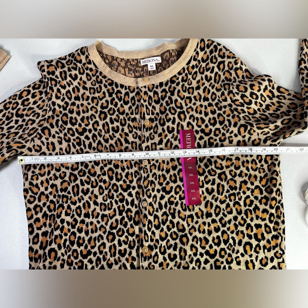 Merona Cheetah , Leopard Print Brown,Tan, black  Button Down Cardigan - 2X, NEW - Picture 5 of 7